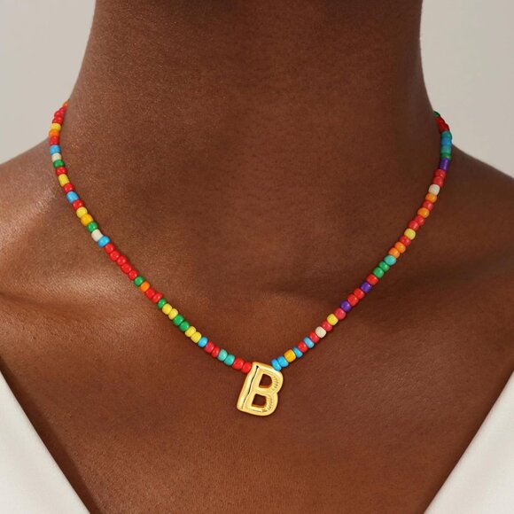 Charming Handmade Initial Necklace with Colorful Beads - Unique Women's Jewelry - Picture 2 of 7